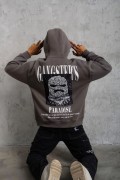 Erkek 3 İplik Pamuklu Baskılı Kapüşonlu Cepli Sweatshirt Hoodie - Gri