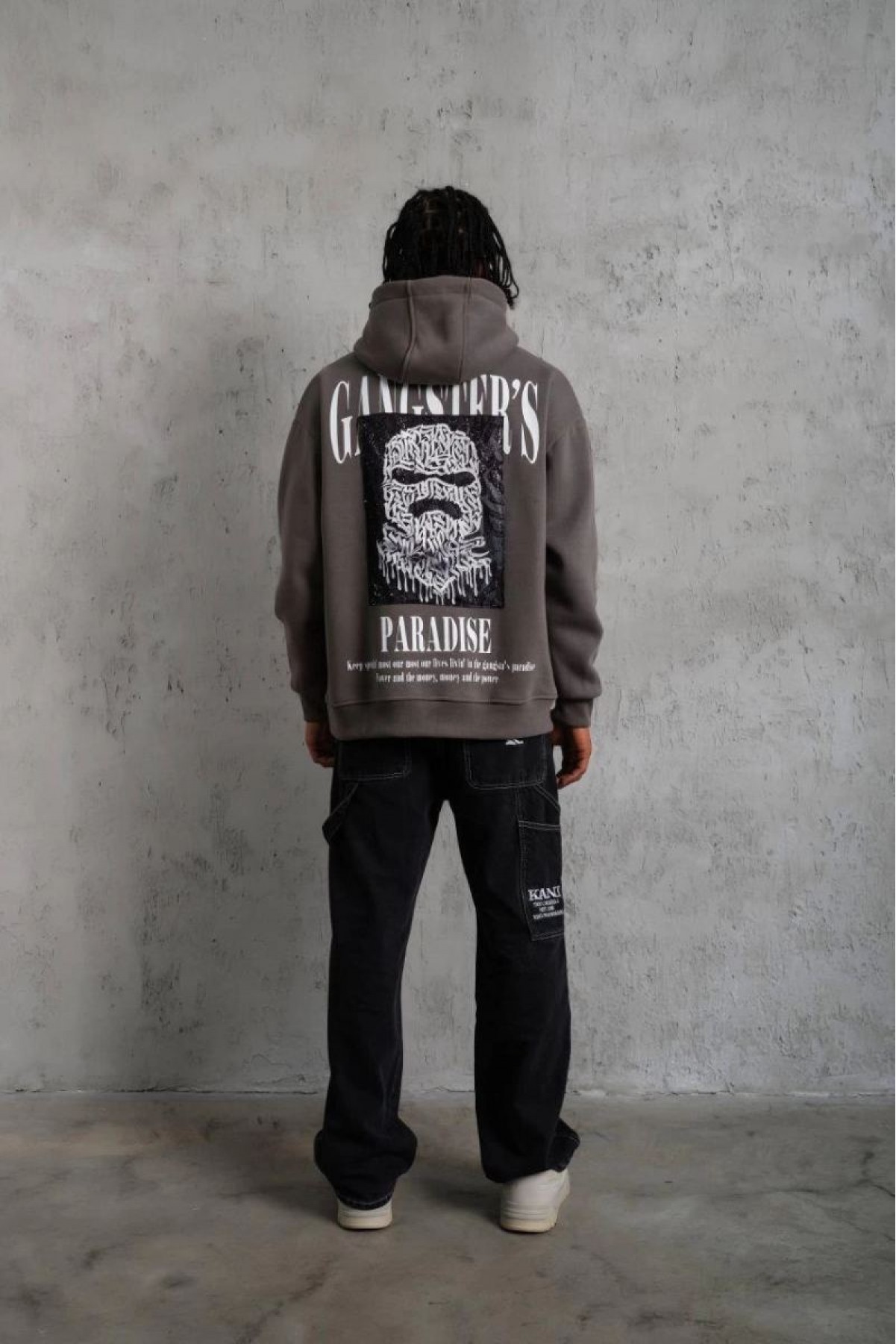 Erkek 3 İplik Pamuklu Baskılı Kapüşonlu Cepli Sweatshirt Hoodie - Gri