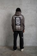 Erkek 3 İplik Pamuklu Baskılı Kapüşonlu Cepli Sweatshirt Hoodie - Gri