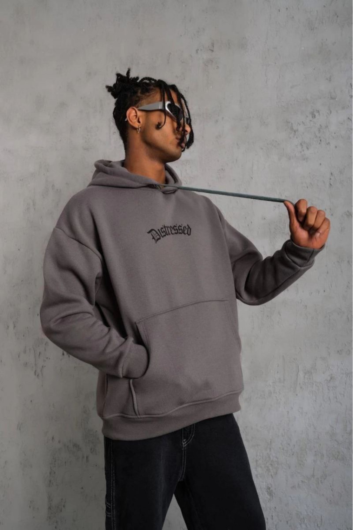 Erkek 3 İplik Pamuklu Kapüşonlu Kanguru Cepli Sweatshirt Hoodie -  Gri