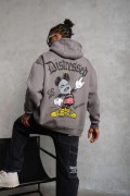 Erkek 3 İplik Pamuklu Kapüşonlu Kanguru Cepli Sweatshirt Hoodie -  Gri