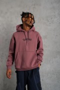 Erkek 3 İplik Pamuklu Kapüşonlu Kanguru Cepli Sweatshirt Hoodie - Gül Kurusu
