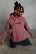 Erkek 3 İplik Pamuklu Kapüşonlu Kanguru Cepli Sweatshirt Hoodie - Gül Kurusu