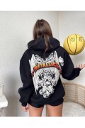Kadın 2 İplik METALLICA Baskılı Kapüşonlu Hoodie Sweatshirt - Siyah