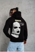 Erkek Baskılı Kapüşonlu 3 iplik pamuklu hoodie Sweatshirt - Siyah