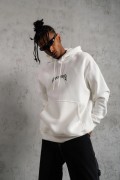 Erkek Baskılı Kapüşonlu ve Kanguru Cepli Sweatshirt hoodie - Beyaz