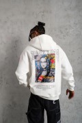 Erkek Baskılı Kapüşonlu ve Kanguru Cepli Sweatshirt hoodie - Beyaz