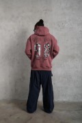 Erkek 3 İplik Pamuklu Kapüşonlu Baskılı Cepli Sweatshirt Hoodie - Gül Kurusu