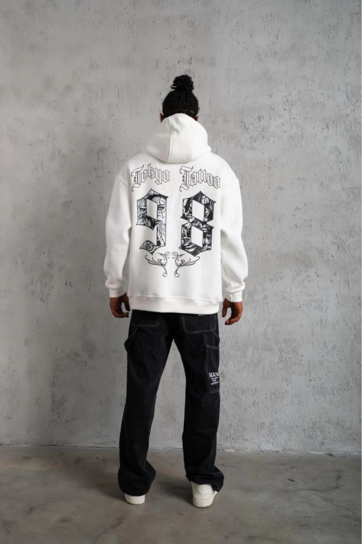 Erkek 98 Baskılı Kapşonlu 3 iplik pamuklu Sweatshirt hoodie - Beyaz