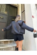 Kadın Oversize Bomber Ceket – Siyah, Fermuarlı, Sokak Modası Tarzı Mont - Siyah