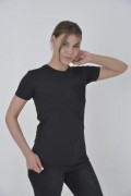 Kadın File Cepli T-Shirt Kısa Kol Bisiklet Yaka Slimfit Tişört  - Siyah