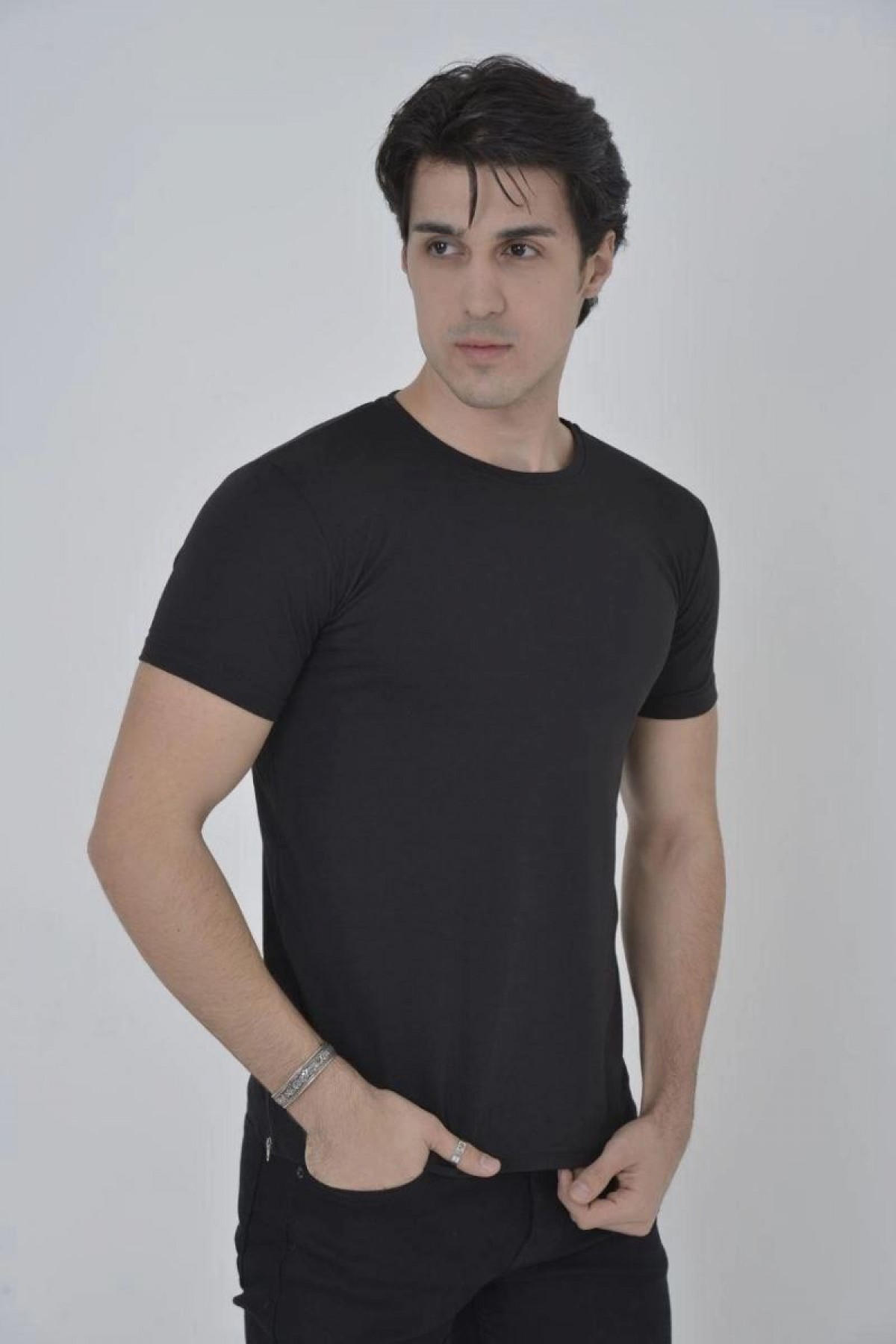 Erkek Yanlardan Fermuarlı T-Shirt Kısa Kol Bisiklet Yaka Slimfit Tişört   - Siyah