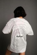 Kadın Bisiklet Yakalı Sırt Baskılı  Kısa kol Oversize T-Shirt - Beyaz