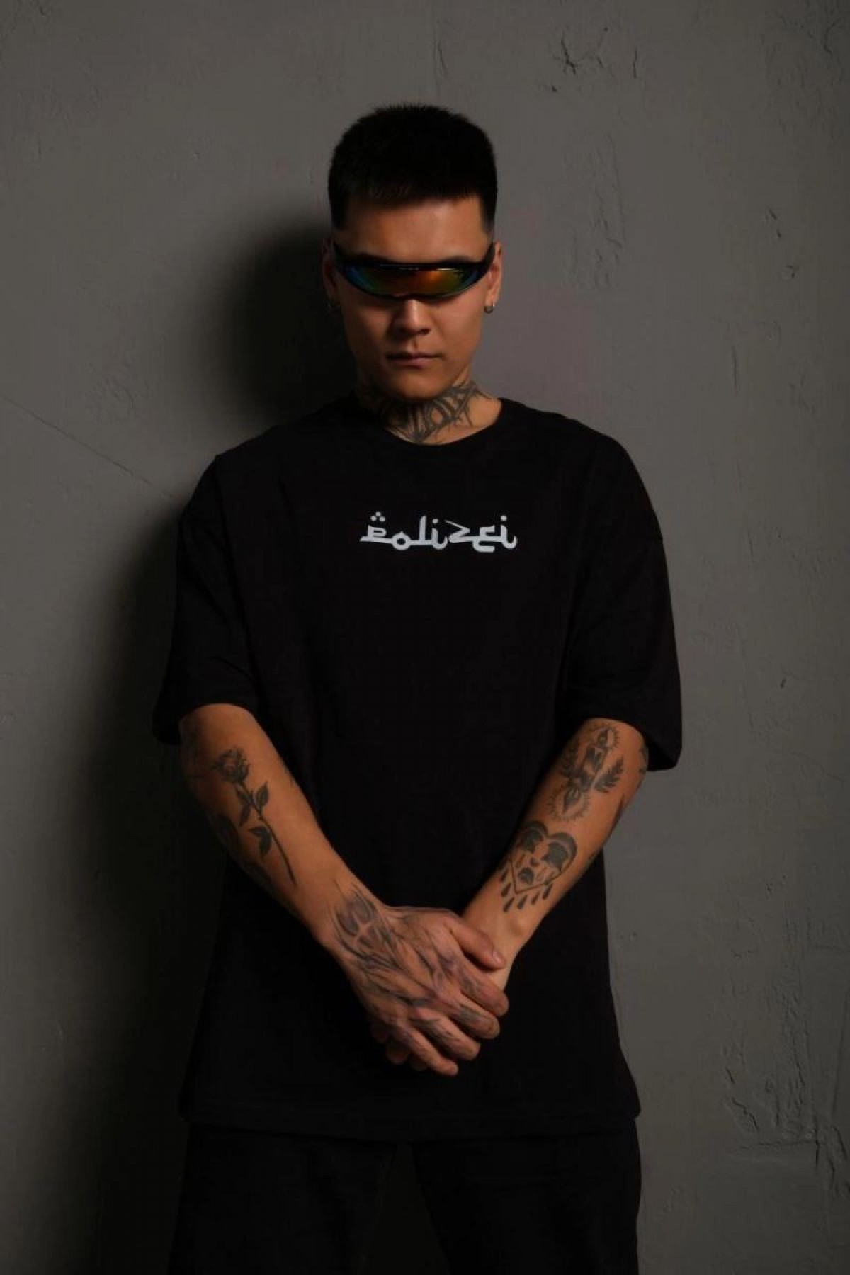 Erkek Kısa Kol Yazlık Tişört Bisiklet Yaka Baskılı Oversize T-Shirt - Siyah