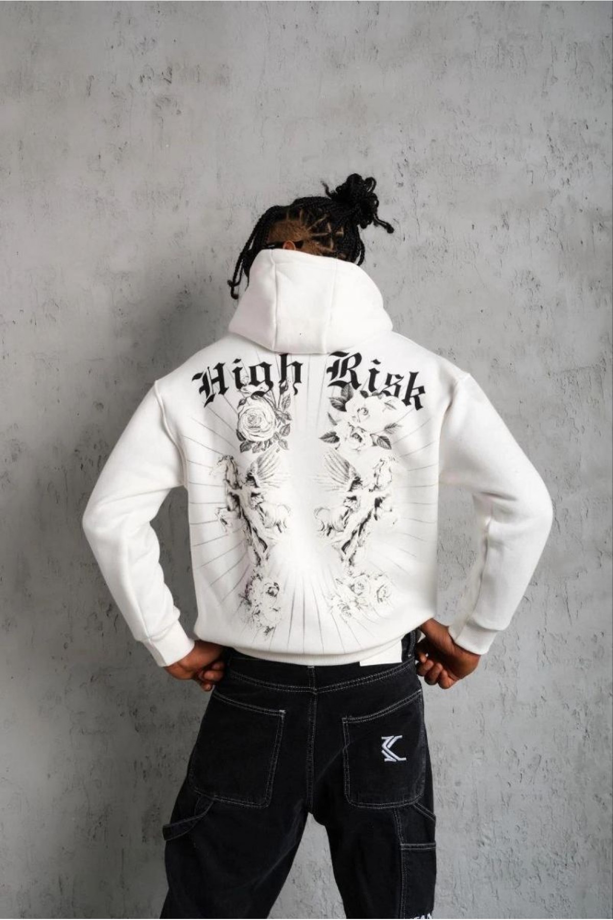 Erkek 3 İplik Pamuklu Kapüşonlu Baskılı Cepli Oversize Sweatshirt Hoodie - Beyaz