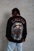 Erkek 3 İplik Pamuklu Bisiklet Yaka Gangster Baskılı Sweatshirt - Siyah