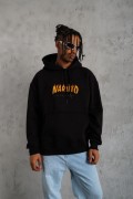 Erkek Baskılı Kapüşonlu 3 iplik pamuklu hoodie Sweatshirt - Siyah