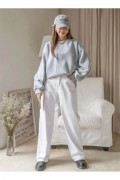 Kadın 3 İplik Pamuklu Oversize Yarım Fermuarlı Yakalı Basic Sweatshirt - Gri