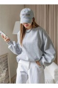Kadın 3 İplik Pamuklu Oversize Yarım Fermuarlı Yakalı Basic Sweatshirt - Gri