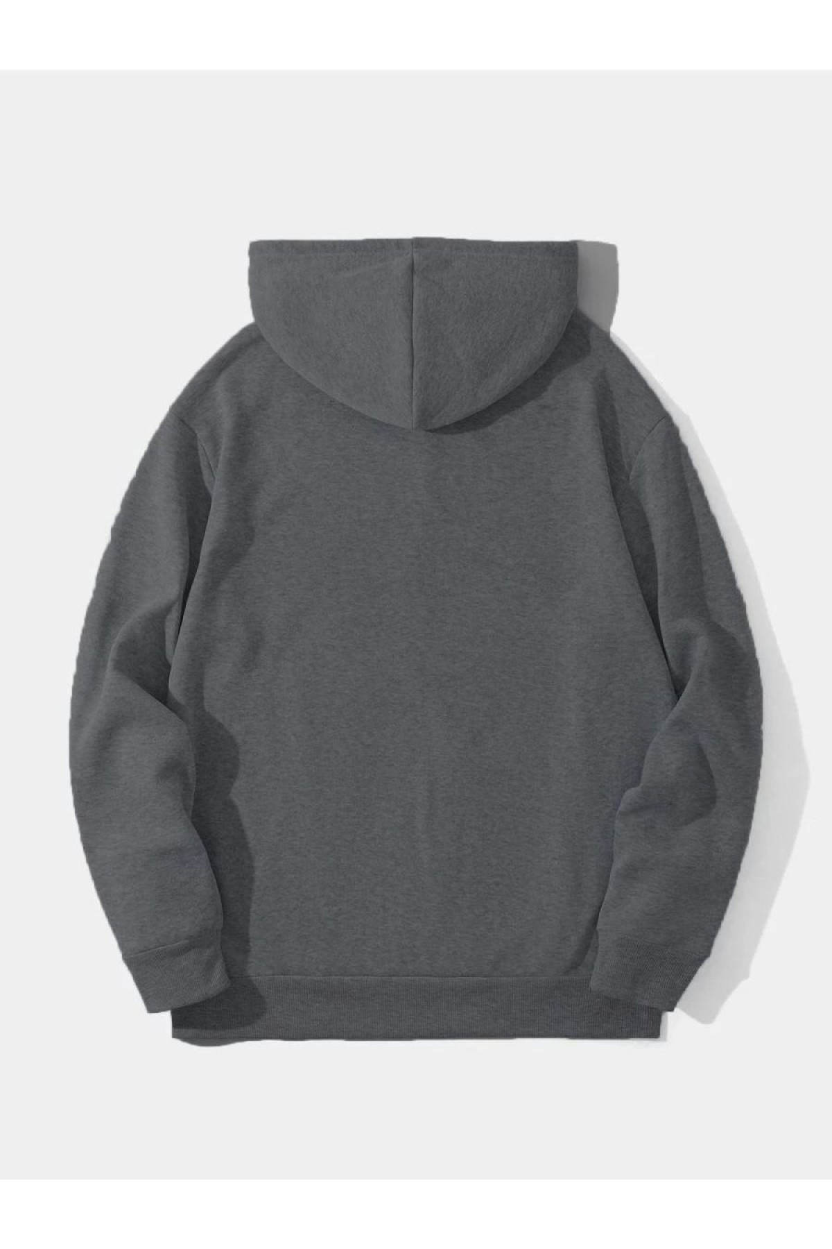 Erkek 3 İplik Pamuklu Kapüşonlu Kanguru Cepli Sweatshirt Hoodie -  Füme