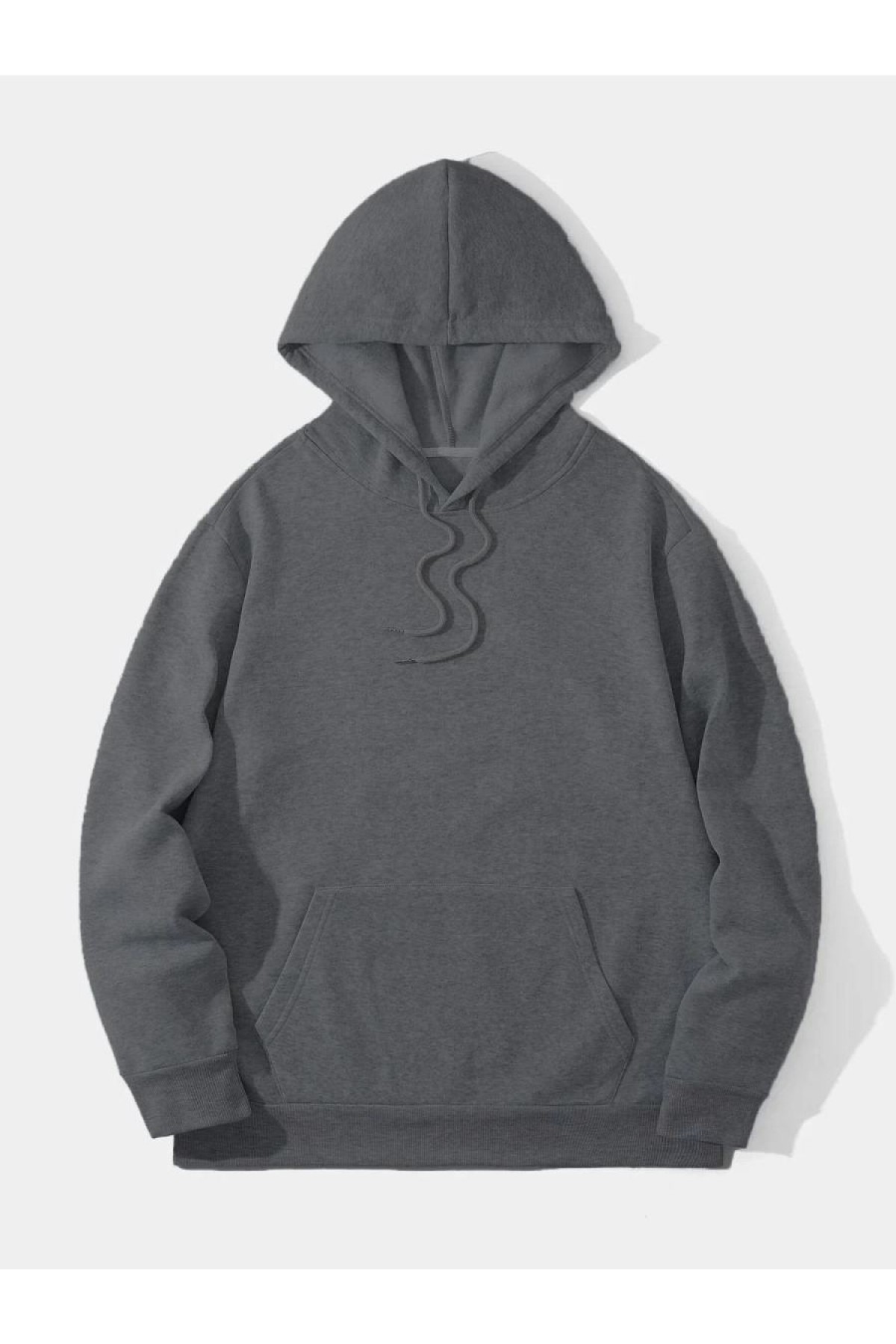 Erkek 3 İplik Pamuklu Kapüşonlu Kanguru Cepli Sweatshirt Hoodie -  Füme