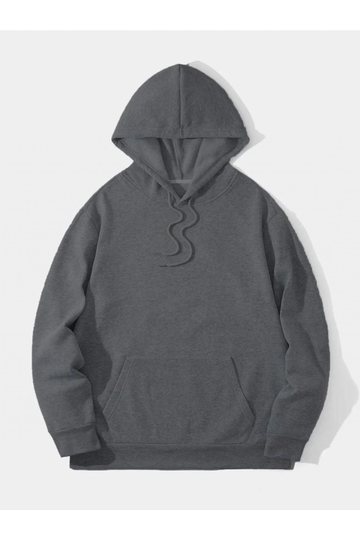 Erkek 3 İplik Pamuklu Kapüşonlu Kanguru Cepli Sweatshirt Hoodie -  Füme