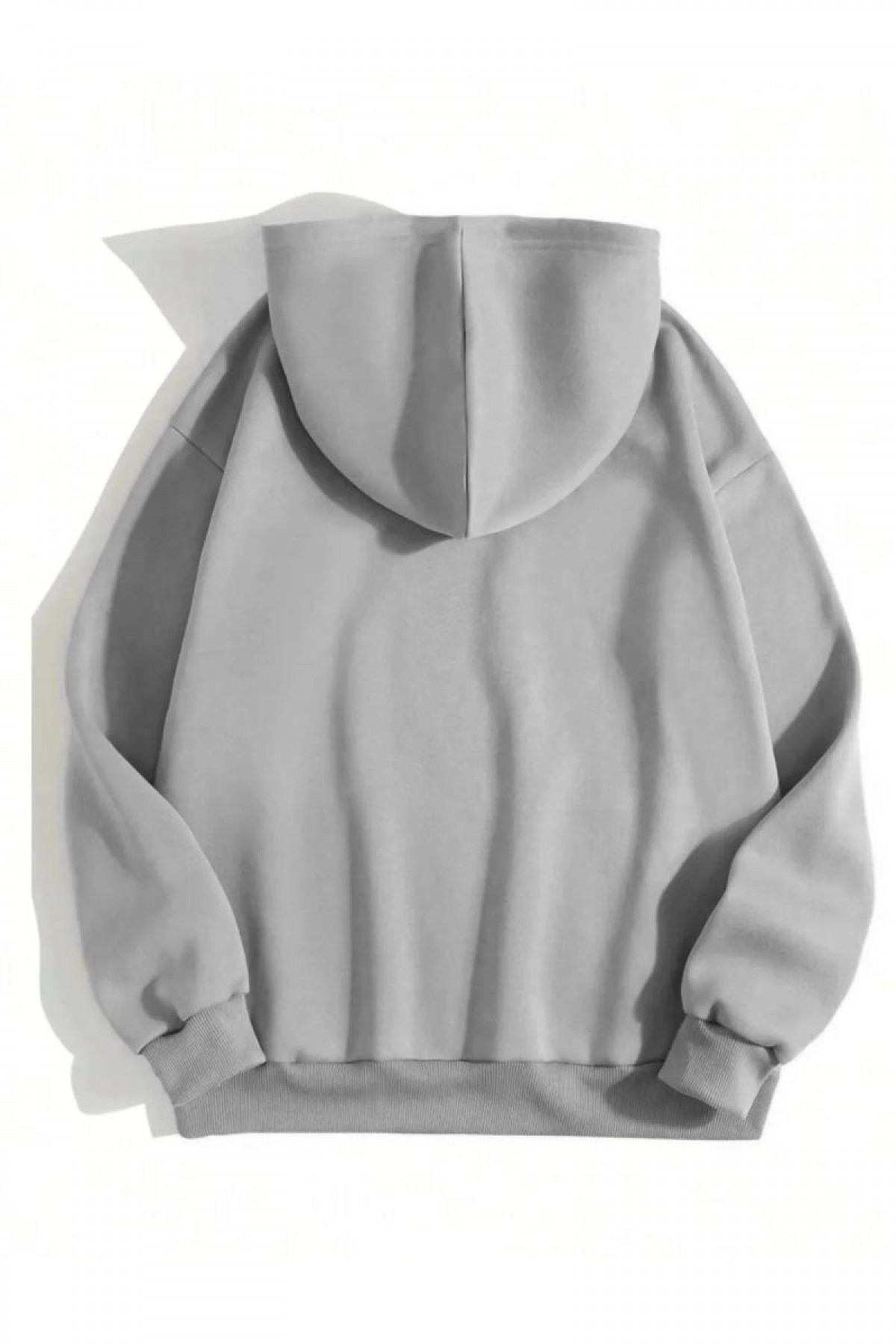 Erkek 3 İplik Pamuklu Kapüşonlu Kanguru Cepli Sweatshirt Hoodie - Boyalı Gri