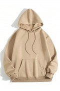 Erkek 3 İplik Pamuklu Kapüşonlu Kanguru Cepli Sweatshirt Hoodie -  Bej
