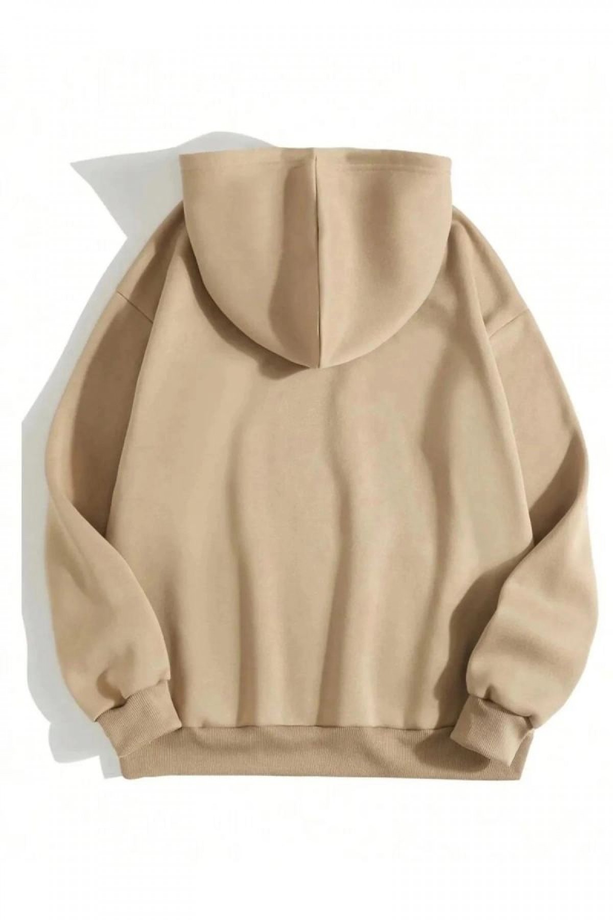 Erkek 3 İplik Pamuklu Kapüşonlu Kanguru Cepli Sweatshirt Hoodie -  Bej