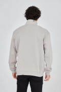 Erkek Yarım Fermuarlı Baskılı 3 iplik pamuklu sweatshirt - Boyalı Gri