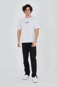 Erkek Baskılı T-Shirt Kısa Kol Bisiklet Yaka Regular Fit Rahat Kalıp Günlük Tişört - Beyaz