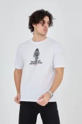 Erkek Baskılı T-Shirt Kısa Kol Bisiklet Yaka Regular Fit Rahat Kalıp Günlük Tişört - Beyaz