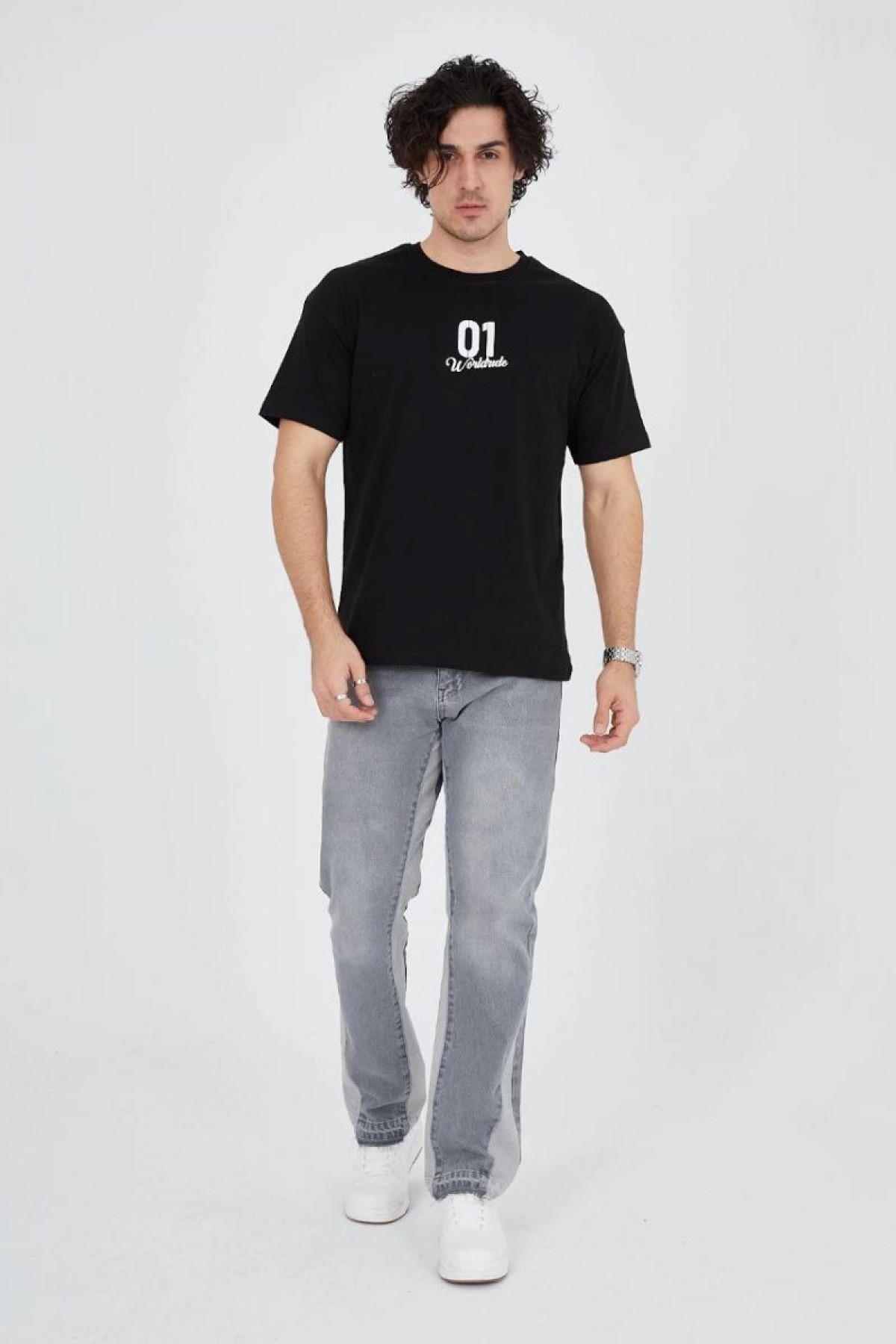 Erkek Baskılı T-Shirt Kısa Kol Bisiklet Yaka Regular Fit Rahat Kalıp Günlük Tişört - Siyah