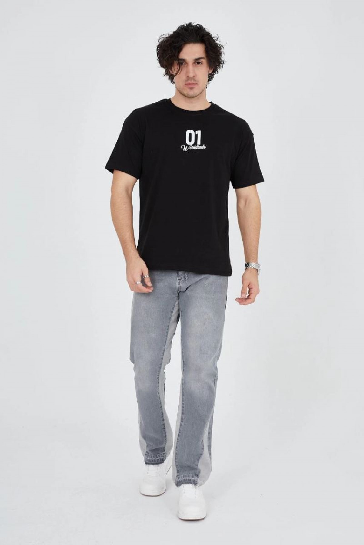Erkek Baskılı T-Shirt Kısa Kol Bisiklet Yaka Regular Fit Rahat Kalıp Günlük Tişört - Siyah