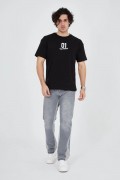 Erkek Baskılı T-Shirt Kısa Kol Bisiklet Yaka Regular Fit Rahat Kalıp Günlük Tişört - Siyah
