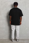 Erkek Düz Yazlık Kısa Kol Tişört Bisiklet Yaka Oversize T-Shirt - Siyah