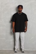 Erkek Düz Yazlık Kısa Kol Tişört Bisiklet Yaka Oversize T-Shirt - Siyah