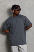 Erkek Düz Yazlık Kısa Kol Tişört Bisiklet Yaka Oversize T-Shirt - Füme