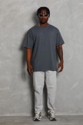 Erkek Düz Yazlık Kısa Kol Tişört Bisiklet Yaka Oversize T-Shirt - Füme