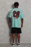 Erkek Baskılı Tişört Kısa Kol Bisiklet Yaka Oversize T-Shirt - Mint Yeşili