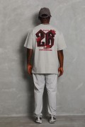 Erkek Kısa Kol Yazlık Tişört Bisiklet Yaka Baskılı Oversize T-Shirt - Gri
