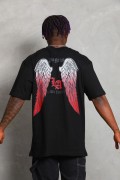 Erkek Baskılı Tişört Kısa Kol Bisiklet Yaka Oversize T-Shirt - Siyah