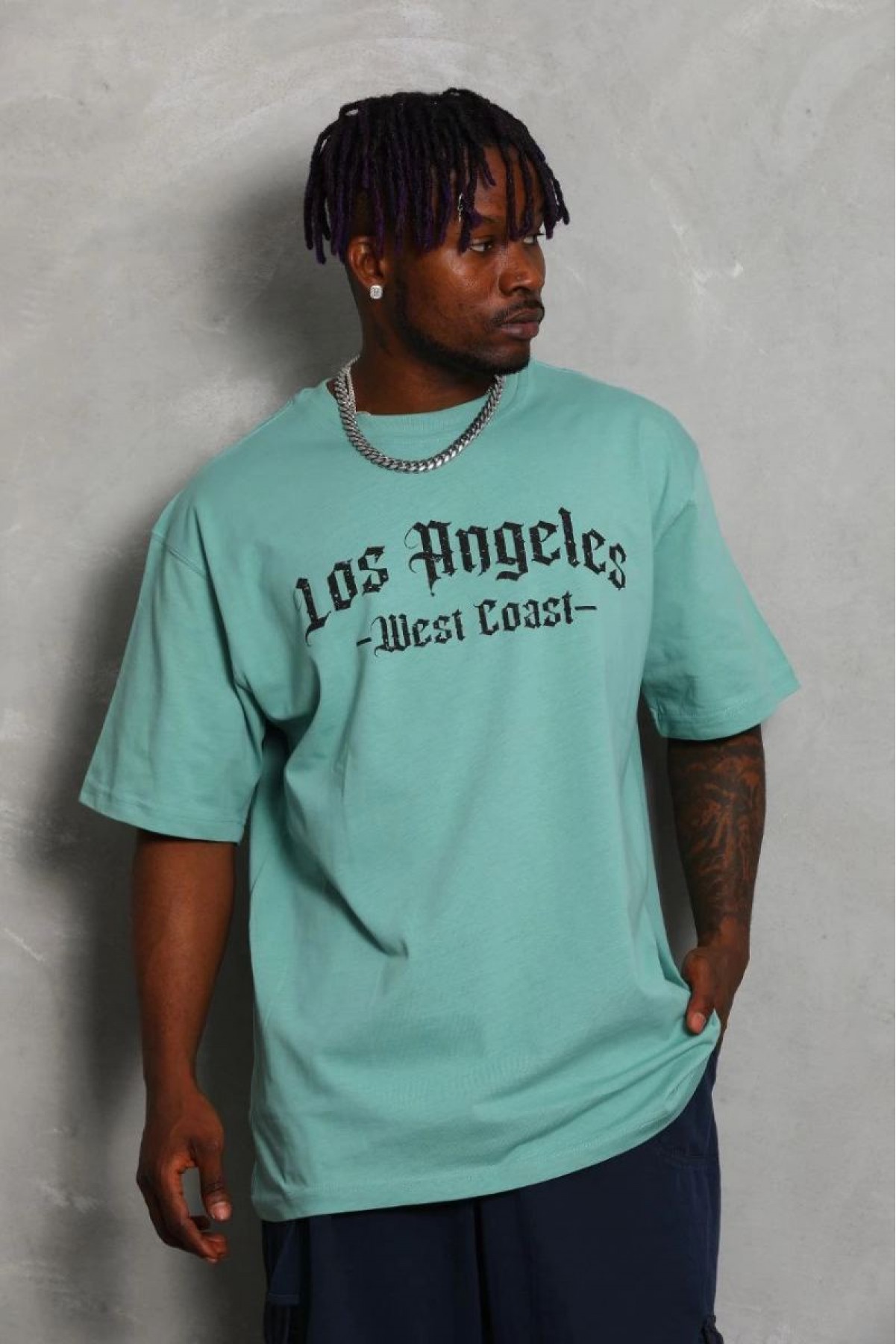 Erkek Kısa Kol Tişört Bisiklet Yaka KANAT Baskılı Oversize T-Shirt - Mint Yeşili
