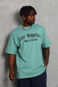 Erkek Kısa Kol Tişört Bisiklet Yaka KANAT Baskılı Oversize T-Shirt - Mint Yeşili