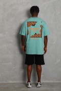 Erkek Baskılı Tişört Kısa Kol Bisiklet Yaka Oversize T-Shirt - Mint Yeşili