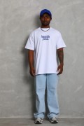 Erkek Baskılı Tişört Kısa Kol Bisiklet Yaka Oversize T-Shirt - Beyaz