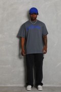 Erkek Baskılı Tişort Kısa Kol Bisiklet Yaka Oversize T-Shirt - Füme