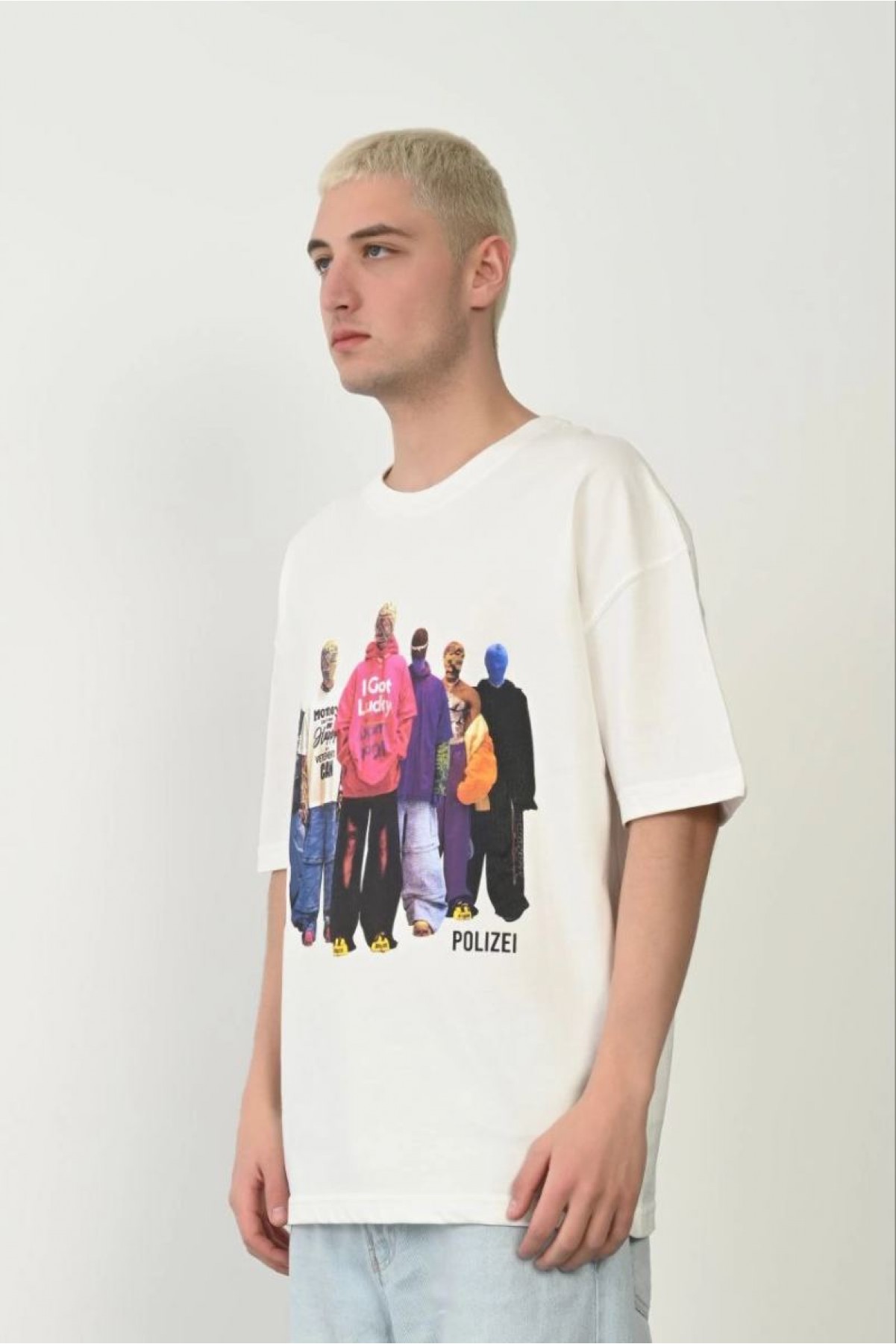 Erkek Baskılı T-Shirt Kısa Kol Bisiklet Yaka Rahat Kalıp Tişört - Beyaz