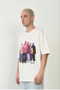 Erkek Baskılı T-Shirt Kısa Kol Bisiklet Yaka Rahat Kalıp Tişört - Beyaz