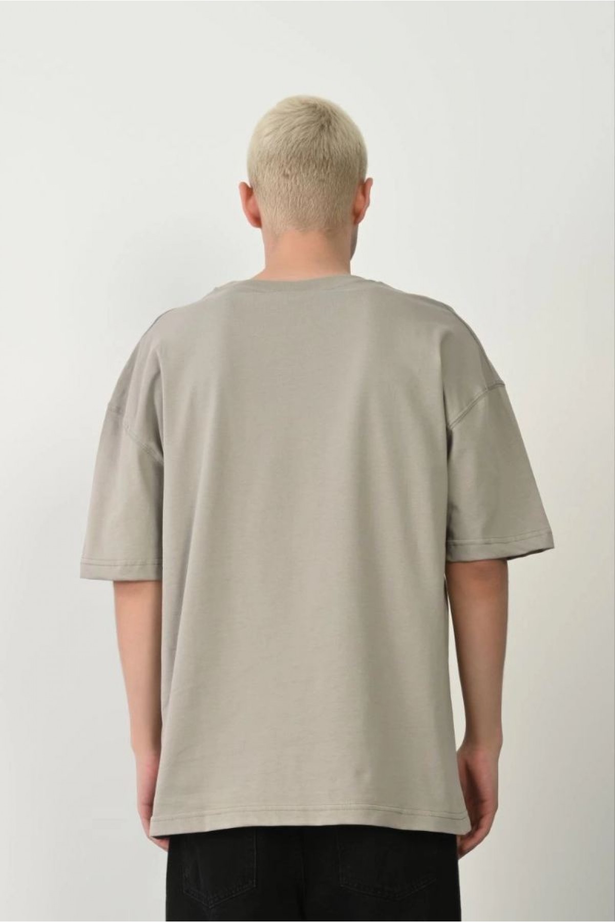 Erkek Baskılı T-Shirt Kısa Kol Bisiklet Yaka Rahat Kalıp Tişört - Boyalı Gri